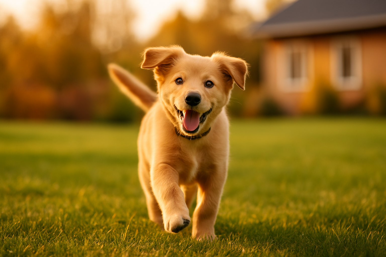 Happy puppy outdoors; bright eyes and playful expression